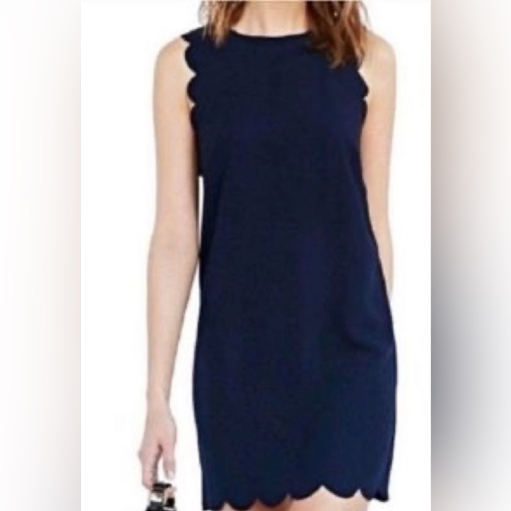 J. Crew Factory Navy Scallop-Edge Midi Dress